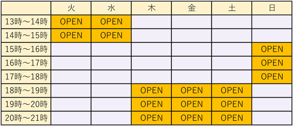 英会話カフェ営業スケジュール